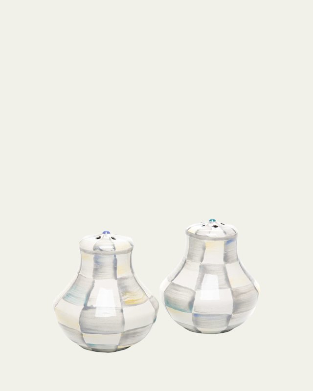 Sterling Check Enamel Salt Pepper Shakers